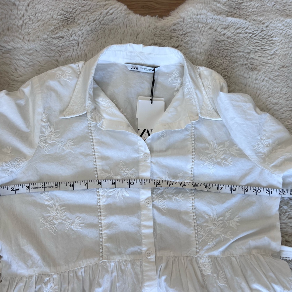 Zara new white embroidered shirt dress size. XL - Picture 8 of 12